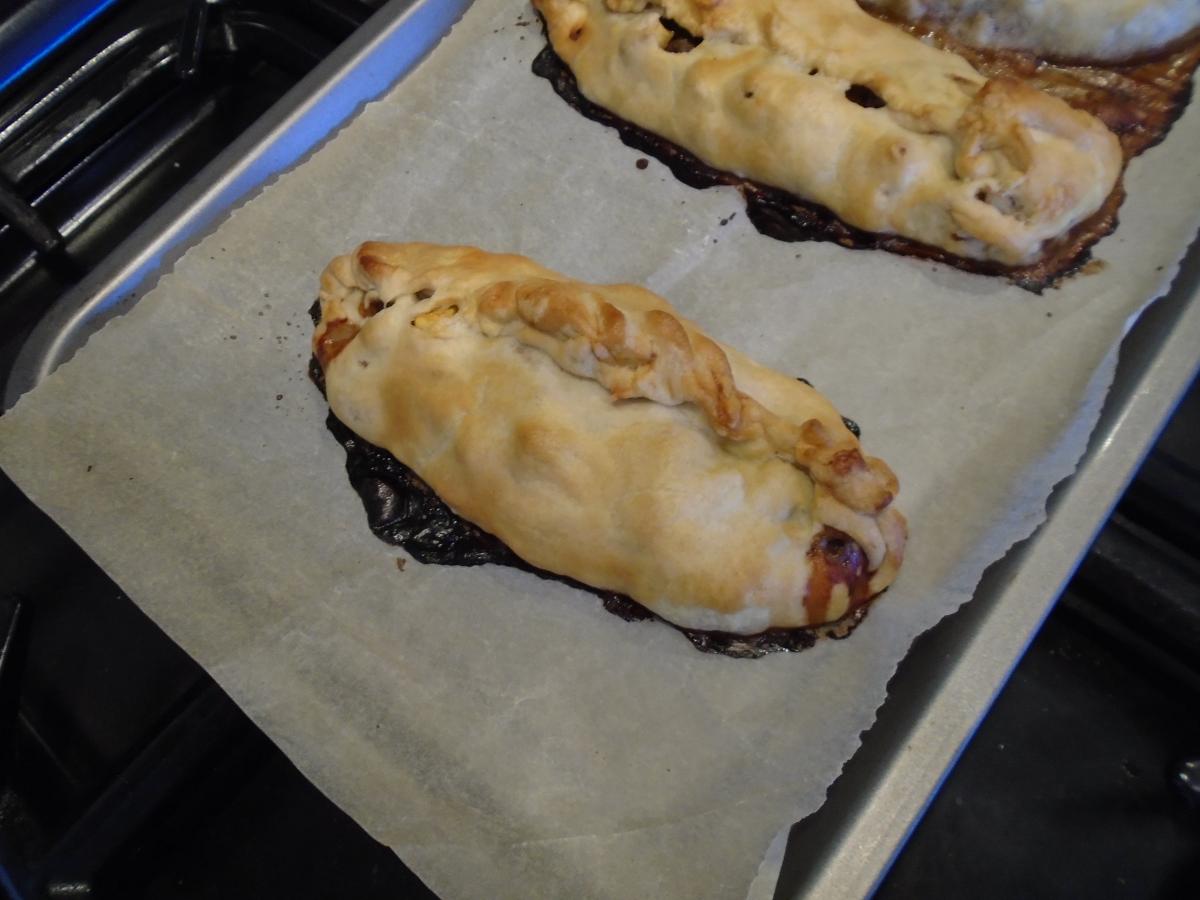 Brush the pastry all over with a little milk and cook at 200°C for 15mins, before reducing heat to 190°C for another 15–20mins, or until golden brown