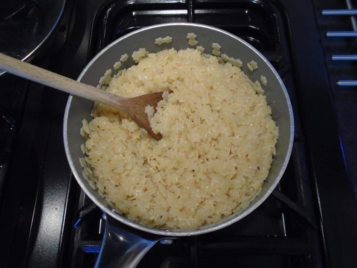 Cook 200g tiny pasta or orzo according to the packet instructions then drain and set aside