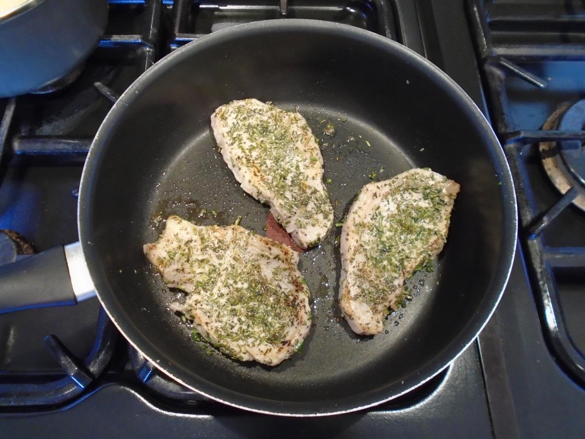 Cook the pork steaks in a hot pan for about 3 minutes per side