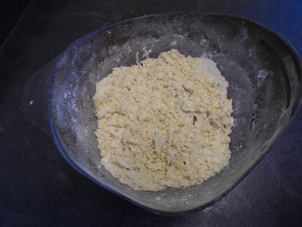 It should end up looking something like this (not as small as breadcrumbs or the fat gets too warm)