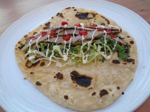 Lay strips of meat in your flatbread or wrap with plenty of salad and a drizzle of mayonnaise & chilli jam