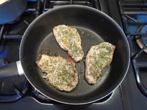 Cook the pork steaks in a hot pan for about 3 minutes per side