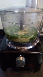 Remove the blade and add 1 mugful couscous & 2 mugfuls of water to the food processor and put the lid back on